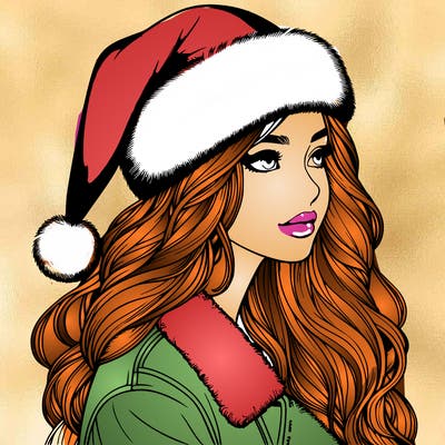 realistic girl in santa hat