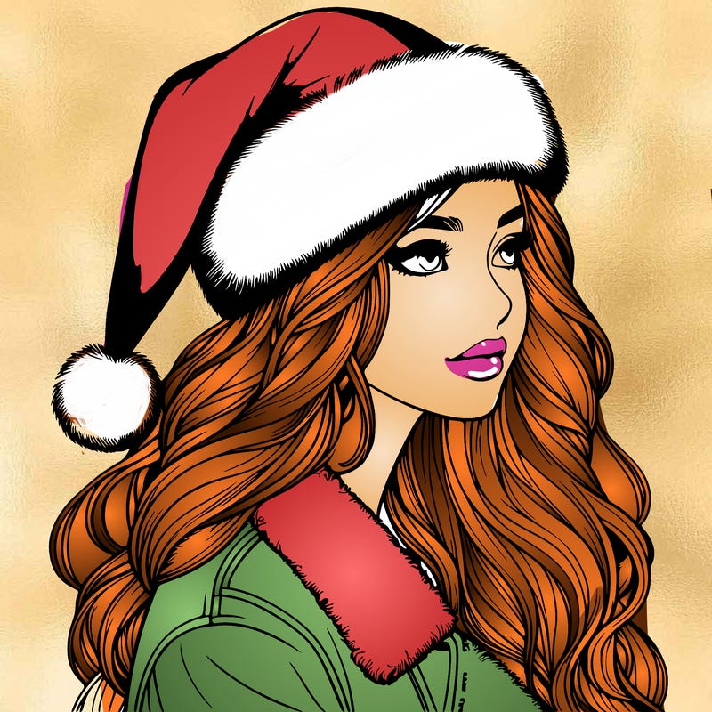 realistic girl in santa hat