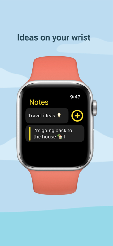 Notes+ for Watch - Notes+ for Watch app interface showing travel ideas on an Apple Watch