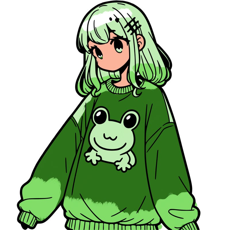 girl wearing frogging sweatshirt