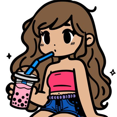 girl in shorts and tube top drinking boba