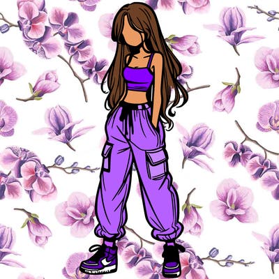 girl in baggy pants crop top and long hair