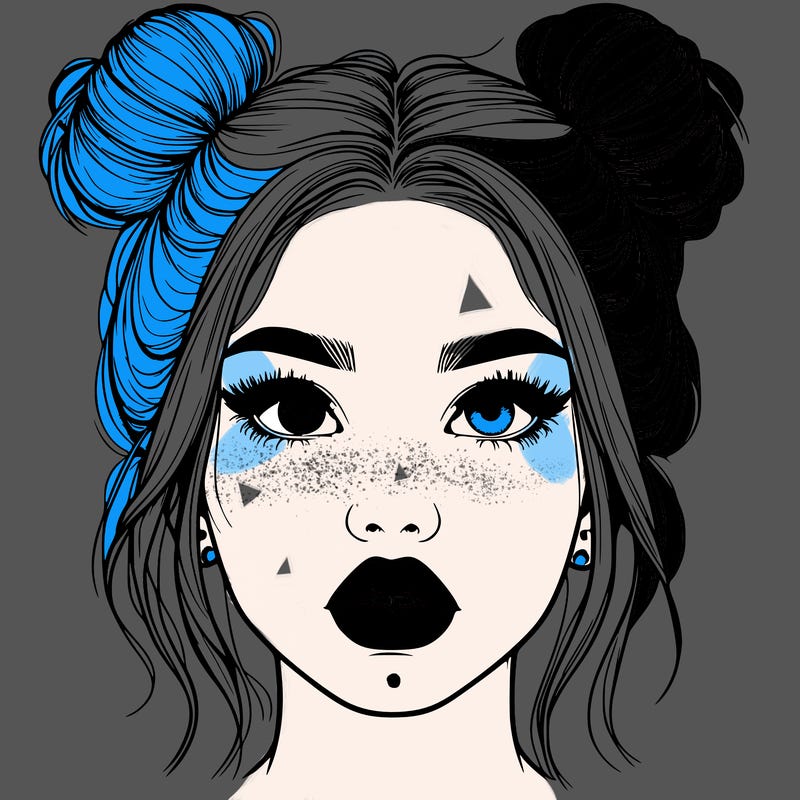 realistic girl with two buns on her hair and lips