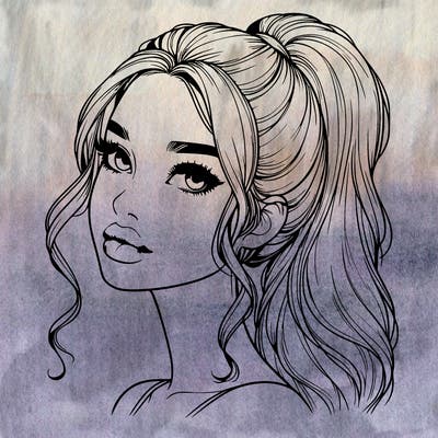 realistic girl with a ponytail on her hair and lips