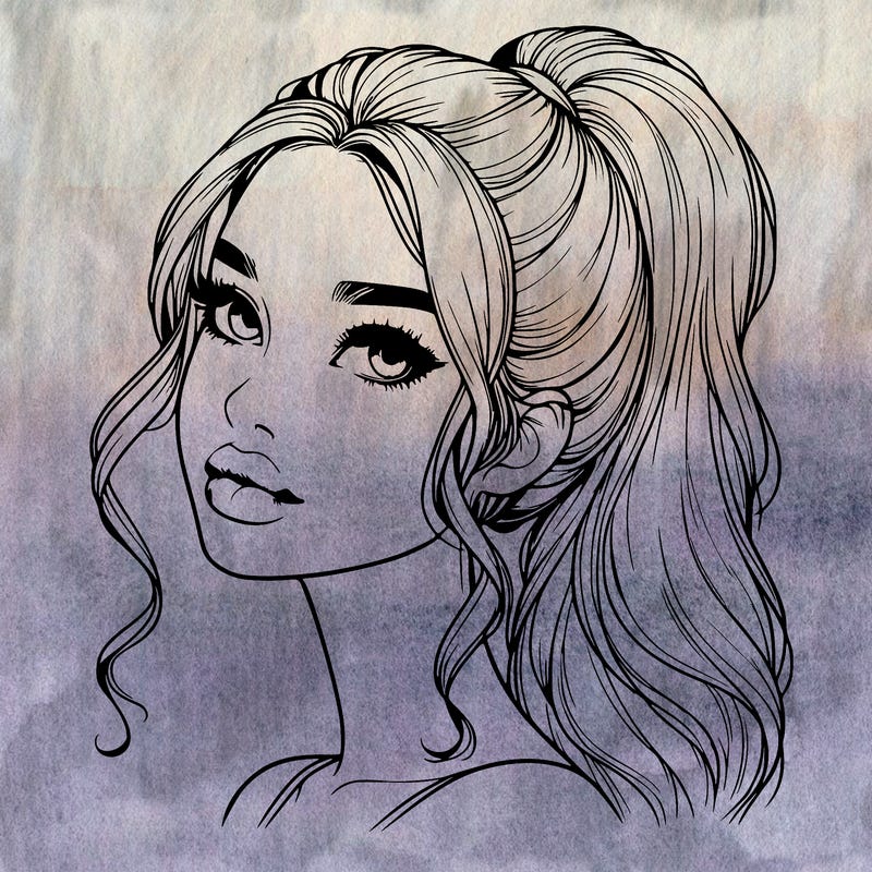 realistic girl with a ponytail on her hair and lips