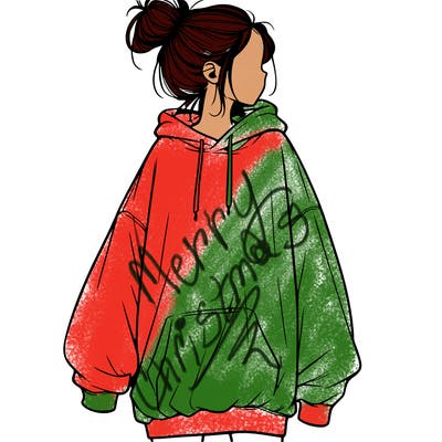 realistic girl with a oversized sweatshirt on and a bun