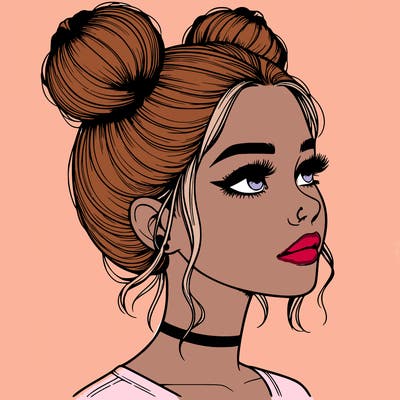 realistic girl with buns on the top of her head
