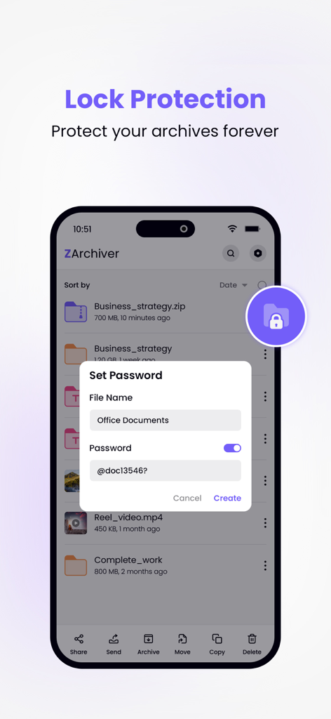 ZArchiver - Zip UnZip - ZArchiver mobile app showing password setup for secure file archives