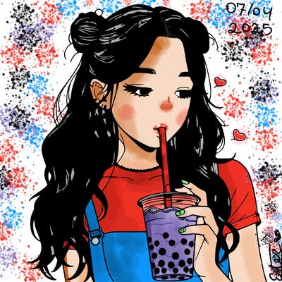 aesthetic realistic girl with boba