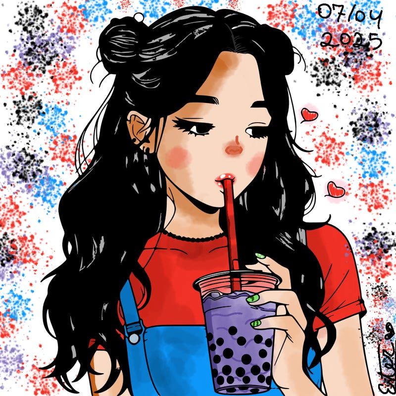 aesthetic realistic girl with boba