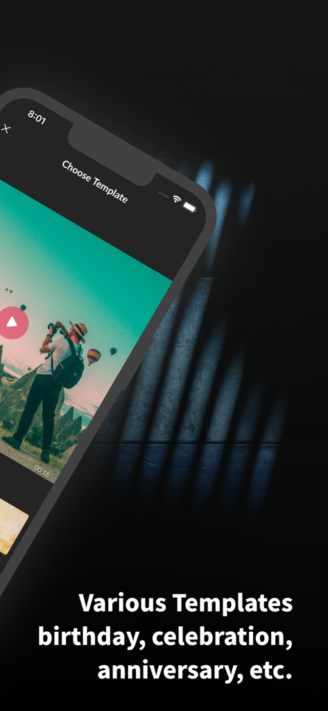 Slideshow Maker & Music Video - Screenshot der PicMusic App mit verschiedenen Video-Vorlagen für Geburtstage und Jubiläen.
