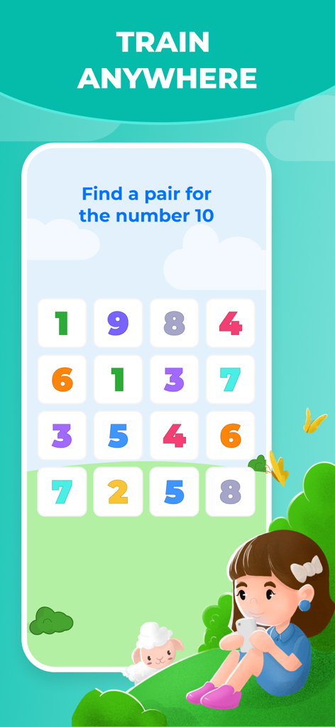 Matsy Kids: Easy Math - Pantalla del juego de matemáticas Matsy Kids que muestra un ejercicio de emparejamiento de números para niños
