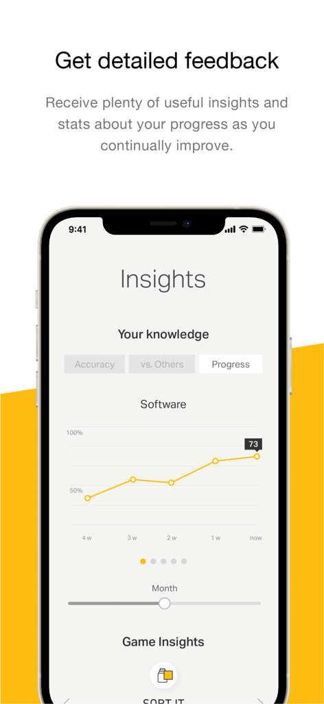 Coach: Efficient Microlearning - Una schermata mobile che mostra un grafico a linee di progressione per le analisi di apprendimento del software nell'app Coach.