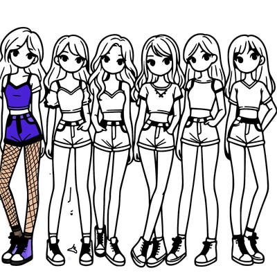 a group of girls wearing crop tops and shorts