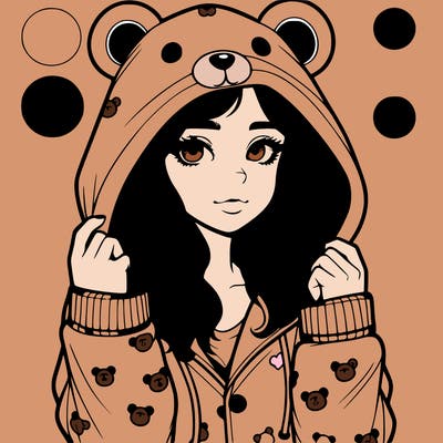 realistic girl in a animal pjs hoodie