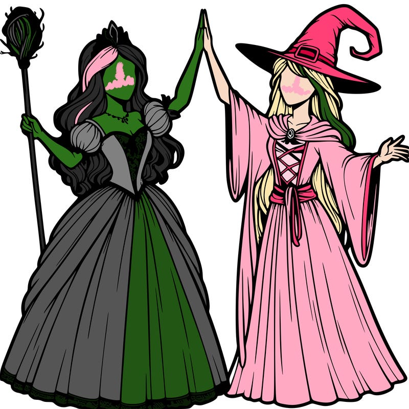 detailed realistic split of a princess and a witch