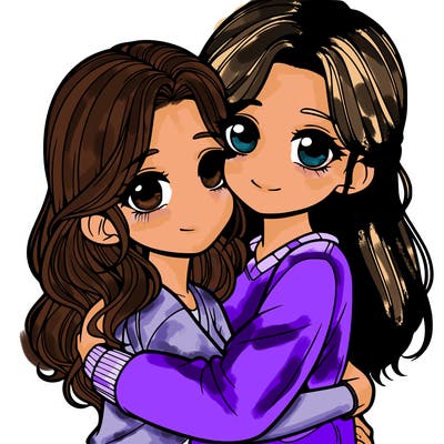 two realistic girls hugging