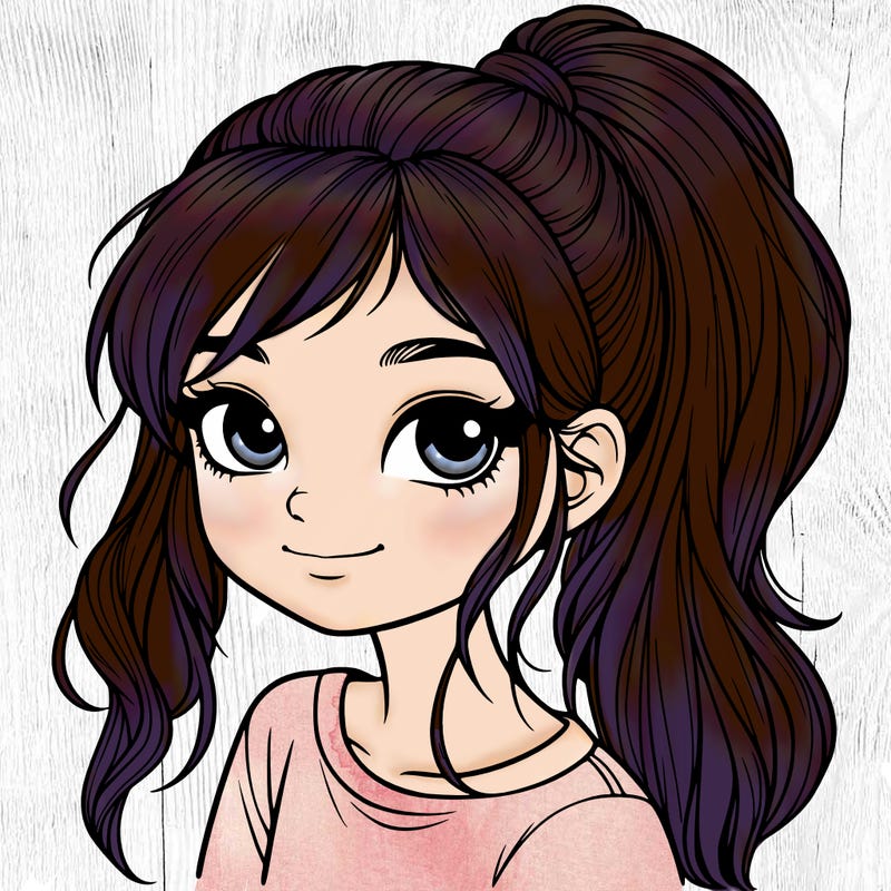 realistic girl with ponytail