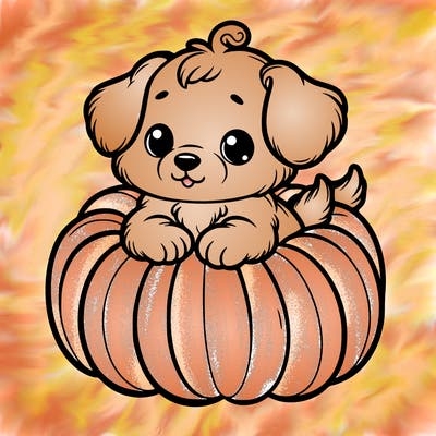 cute little puppy in a pumpkin