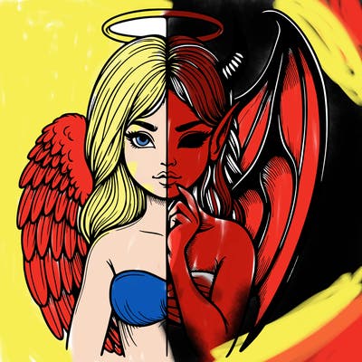 realistic angel half demon