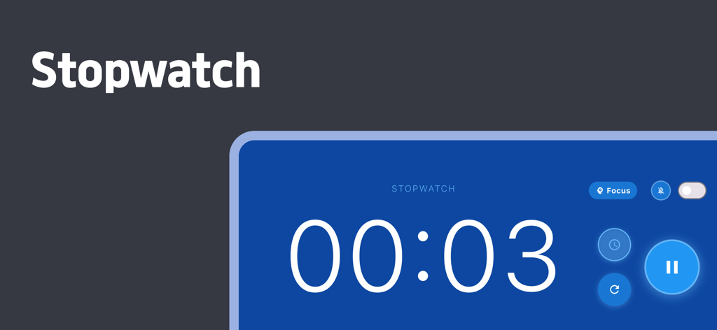 Minimal Timer - Big Stopwatch - Large digital stopwatch display in landscape orientation with a blue focus theme