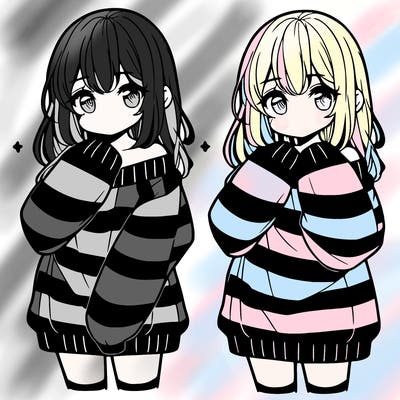anime girl in a striped oversized sweater
