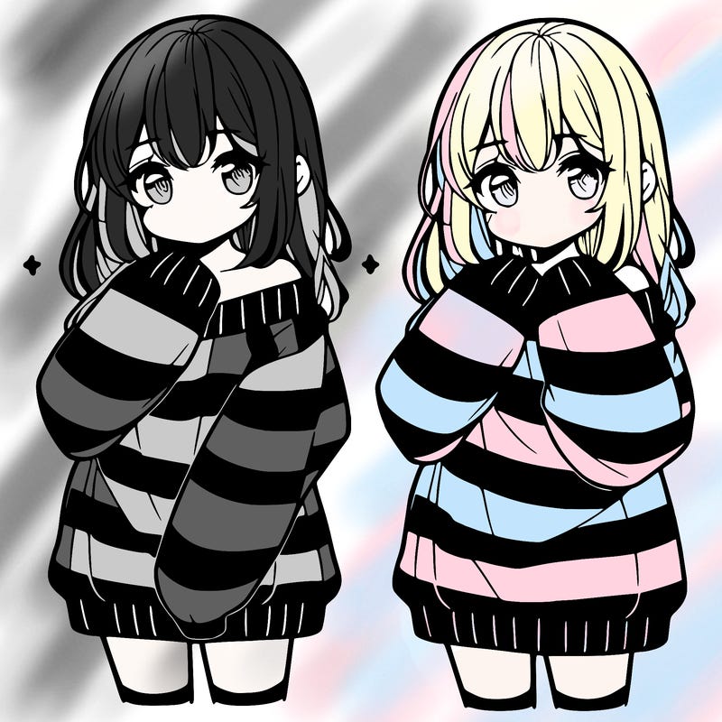 anime girl in a striped oversized sweater