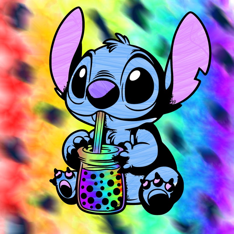 stitch drinking boba tea