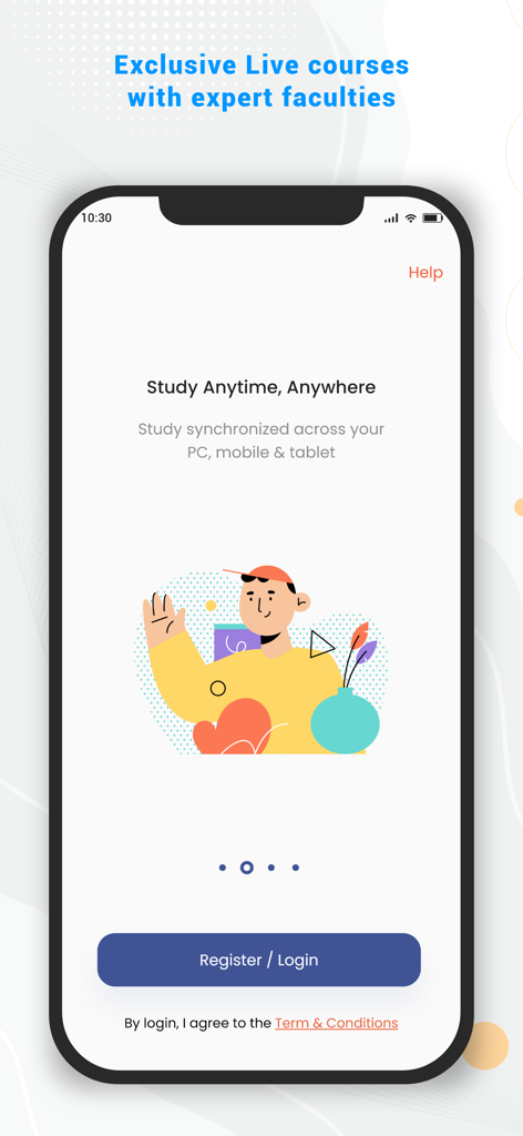 DAMS | NEET PG, FMGE - Welcome screen of DAMS NEET PG app highlighting cross-device study synchronization
