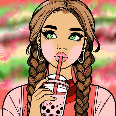 realistic girl with braided hair drinking boba