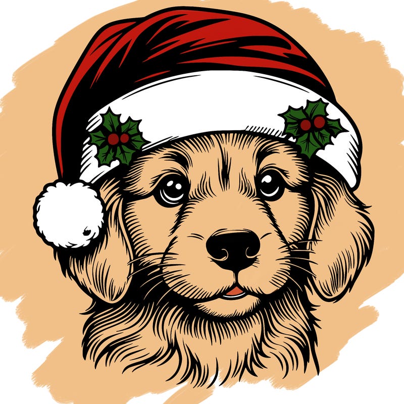 realistic dog wearing a santa hat