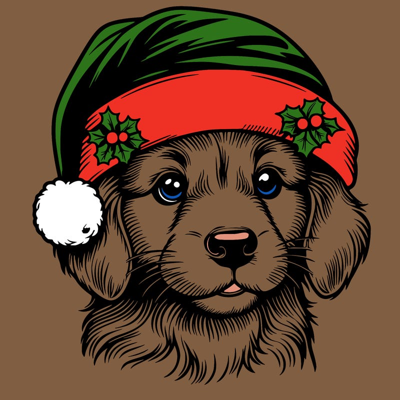realistic dog wearing a santa hat