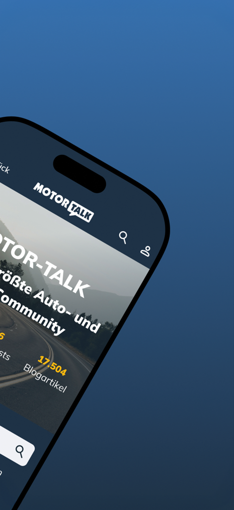 MOTOR-TALK automotive community app home screen on an iPhone