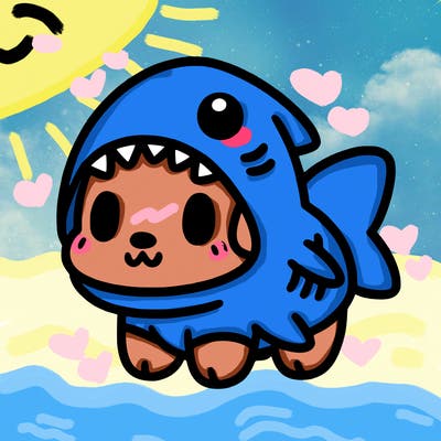 cute dog wearing a shark costume