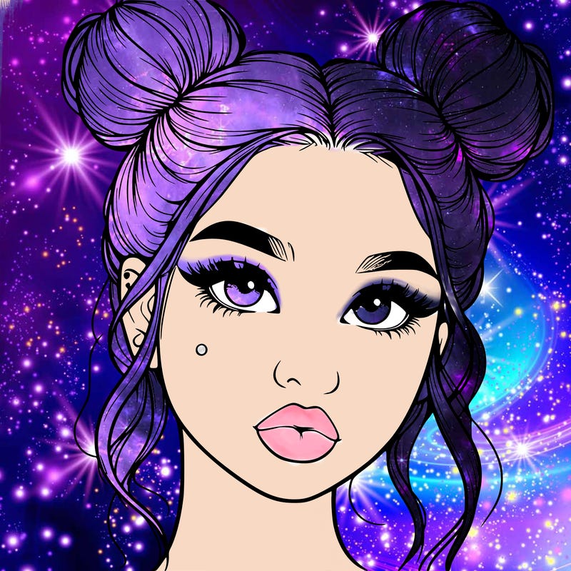 realistic girl with two buns on her hair and lips