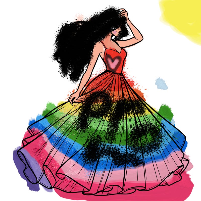 realistic woman with dress flowing in the wind