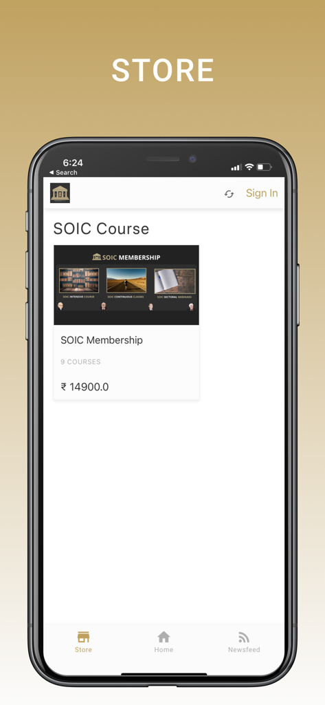SOIC - Pantalla de la tienda de la aplicación SOIC que muestra el paquete de cursos de membresía para inversión inteligente