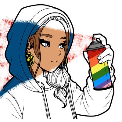 a realistic girl, spray painting