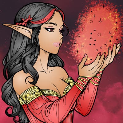 realistic elf girl doing magic