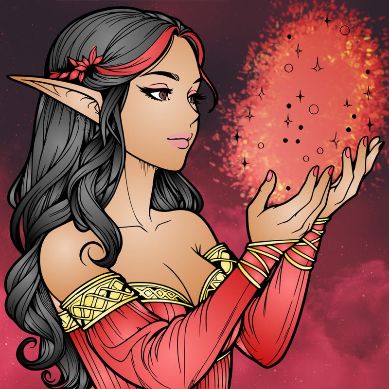 realistic elf girl doing magic