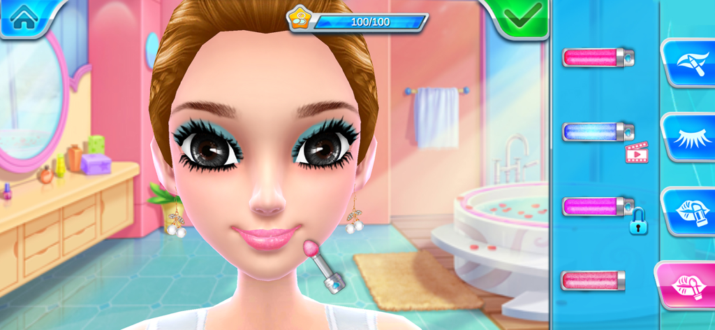 Ice Skating Ballerina - Application de rouge à lèvres rose sur un personnage dans l'écran de maquillage et de relooking de Danseuse sur glace