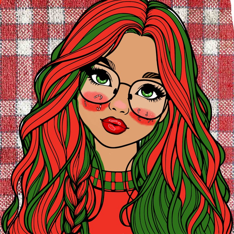 girl with long hair and freckles and glasses realistic