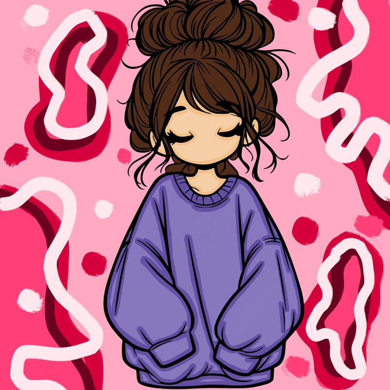 girl with baggy sweatshirt and messy bun