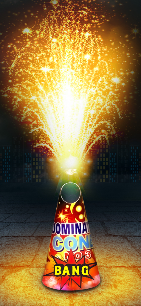 Pyrotechnic Fireworks Games 3D - 3D 불꽃놀이 시뮬레이션 게임에서 황금빛 스파크를 쏘는 원뿔형 불꽃놀이
