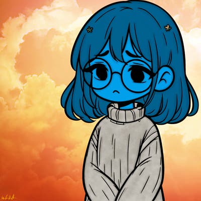 sad girl with glasses in a sweater