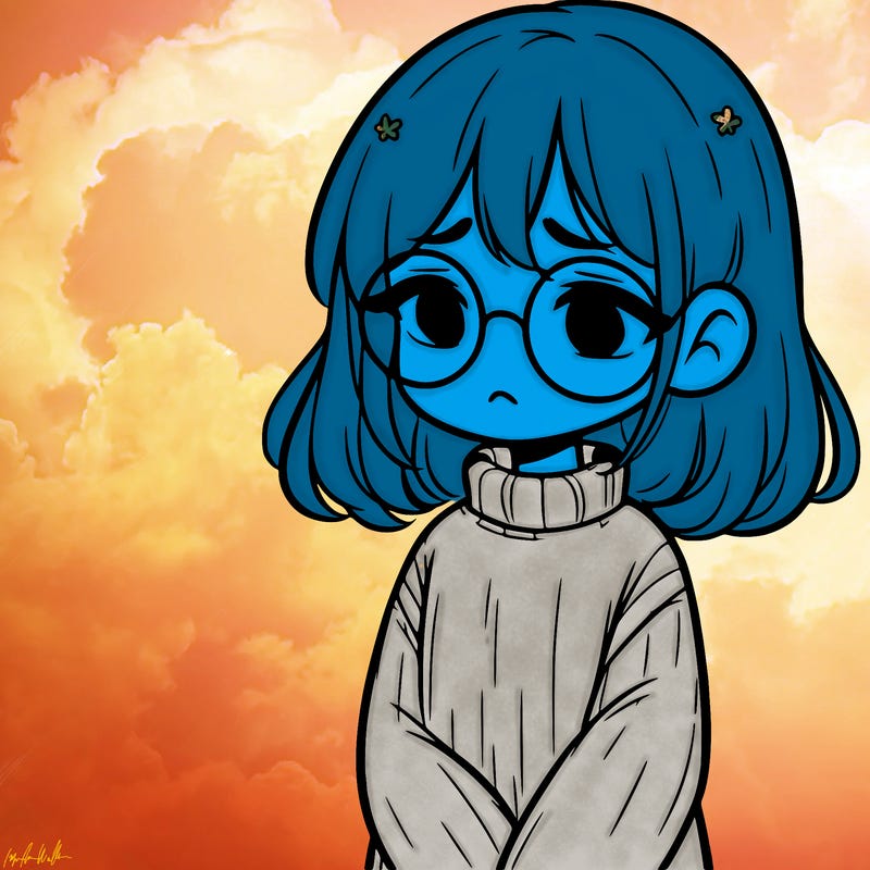sad girl with glasses in a sweater