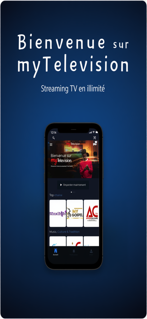 MyTelevisions - MyTelevisions app welcome screen displaying the mobile streaming interface on an iPhone