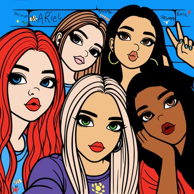 group of teen girls friends y2k up close in a selfie