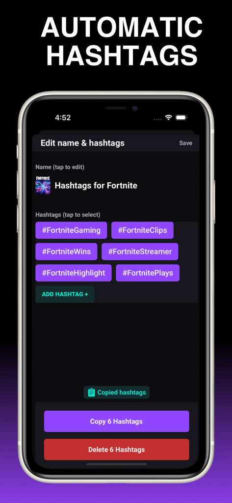 Fortniteクリップの自動ハッシュタグを表示するStreamKitアプリのインターフェース