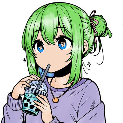 manga character drinking boba